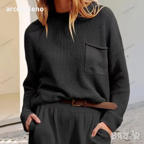 Персонализиран модерен дамски пуловер с кръгло деколте и дълги ръкави, 5цвята - 023 , снимка 4 - Блузи с дълъг ръкав и пуловери - 42237445