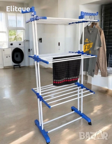 Сгъваем сушилник за дрехи на колелца – практична стойка за сушене на пране