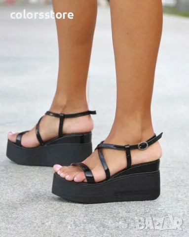 Сандали на платформа - черен лак - KL-MN100, снимка 2 - Сандали - 39280659