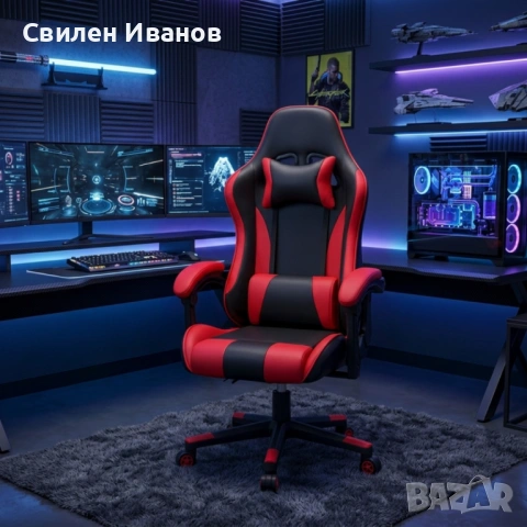 Ергономичен офис и геймърски червен стол – Максимален комфорт за гърба и врата, регулируем