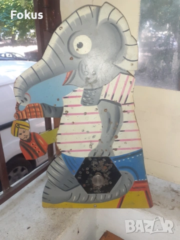 Стара бълг.метална мишена играчка от стрелбище пушка слонче, снимка 2 - Антикварни и старинни предмети - 53275144