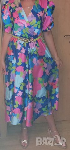 Сатенена нова рокля с колан, снимка 2 - Рокли - 37393620