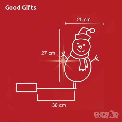 Коледна светеща фигура Снежен човек, 28см, Коледна лампа, снимка 4 - Други - 42742561