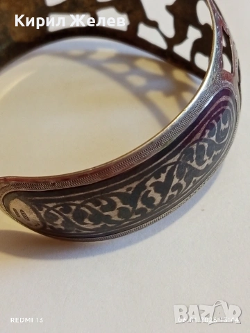 Винтидж сребърна гривна филигранен дизайн стил Кубачи СССР ювелирна изработка 52491, снимка 6 - Гривни - 53005782