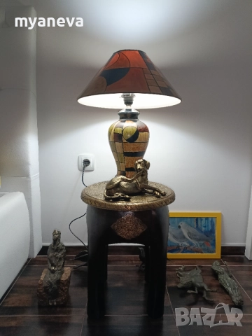 Vintage, настолна лампа с абстрактен  арт дизайн в топли цветове.  , снимка 10 - Настолни лампи - 51877417