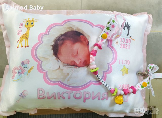 Декоративна възглавничка визитка на дете бебешка със снимка , снимка 2 - Спално бельо и завивки - 34293700