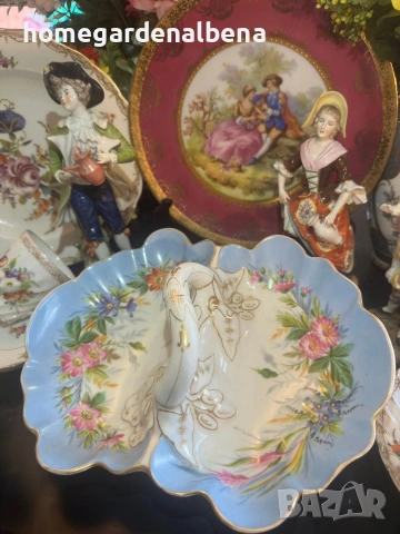 Луксозен двусекционен съд – Ръчна Рисунка | Винтидж Шедьовър, снимка 7 - Декорация за дома - 54059844