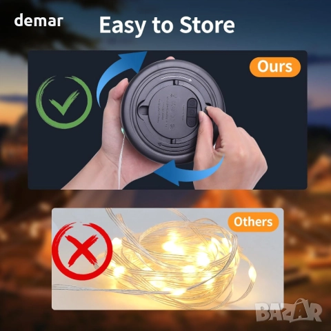 Къмпинг гирлянди 10M, 2 в 1 външен къмпинг фенер с 14 режима, 4000mAh, IP44, снимка 6 - Лед осветление - 51756853