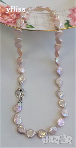 Барокови перли, колие с нежно-розов цвят, снимка 3 - Колиета, медальони, синджири - 31341347