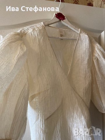 Страхотен нов бял елегантен официален топ наметка hm H&M с буфан ръкав , снимка 4 - Корсети, бюстиета, топове - 40210287