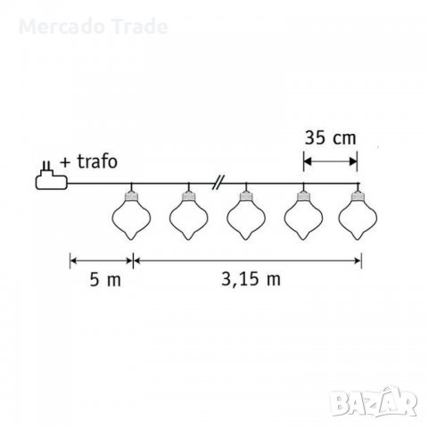 Комплект лампи Mercado Trade, LED, Светлинна верига, 10бр, снимка 2 - Декорация за дома - 39618553