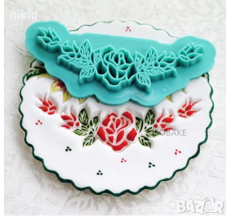 3 бр рози печат с дръжка за декорация фондан тесто украса бисквитки торта, снимка 4 - Форми - 21722608