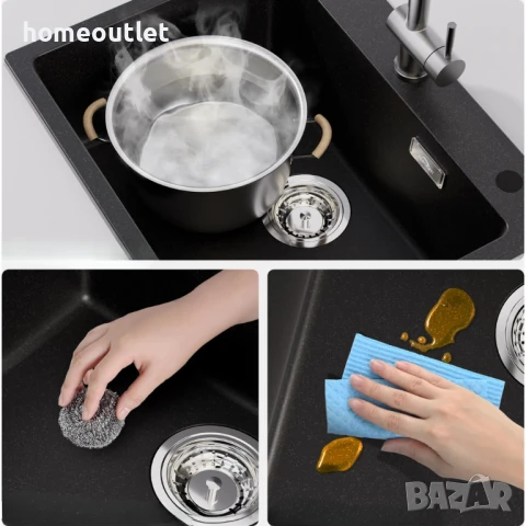 ПРОМОЦИЯ Квадратна мивка Auralum 55 x 45 см AURALUM GRANITE KITCHEN SINK 913258-06-JNC0601, снимка 2 - Други - 50970073