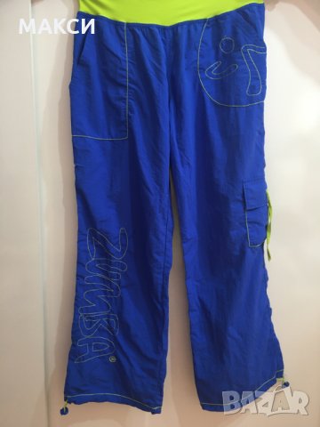 Марково спортно долнище с 5 бр. джобове, ластичен колан и коригиращи вързалки в синьо и зелено