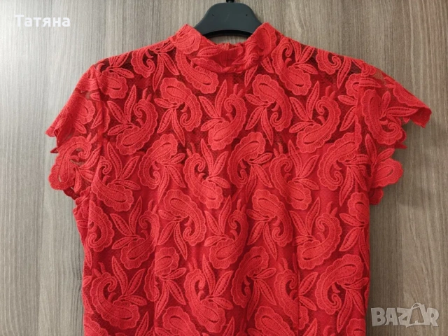 Червена официална дантелена рокля, снимка 3 - Рокли - 53107987