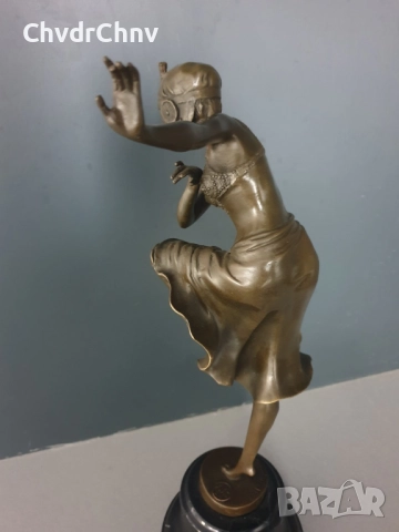 39см-4кг Chiparus статуетка/френска бронзова скулптура/Арт Деко фигура кабаретна танцьорка-балерина, снимка 5 - Статуетки - 52469095