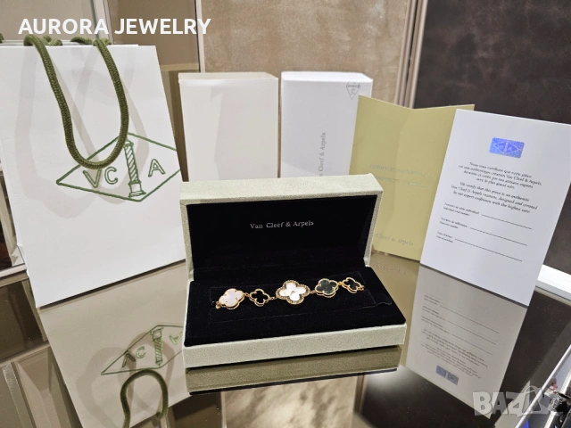 Van Cleef & Arpels VCA Mother of Pearl Onyx Alhambra Дамски Часовник, снимка 2 - Дамски - 53058299