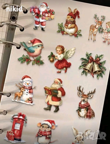 50 бр прозрачни Коледни самозалепващи лепенки стикери за украса декор картонена торта и др, снимка 2 - Други - 52472426