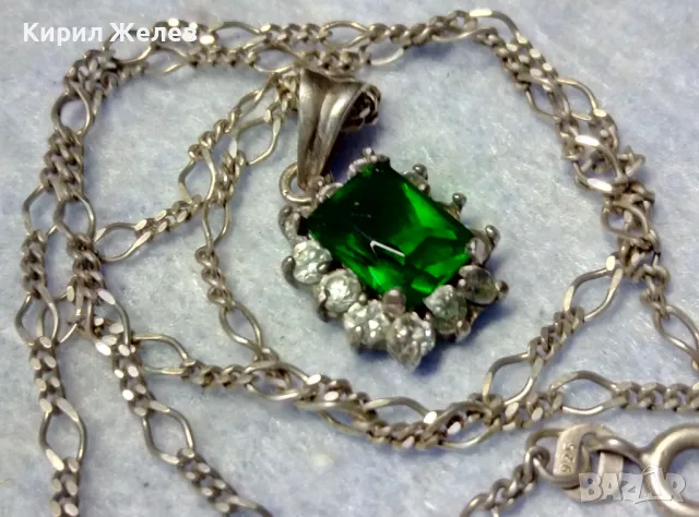 СКЪПОЦЕННО СРЕБЪРНО КОЛИЕ с ПЕНДАНТ СРЕБРО 925 с ГОЛЯМ ЮВЕЛИРНО ФАСЕТИРАН ПЕРИДОТ и ЦИРКОНИ 47569