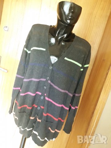 Тъмно сива жилетка плетиво на многоцветно райе ХХЛ