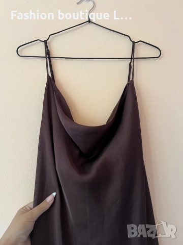 Сатенена кафява рокля с кръстосани презрамки на гърба с регулируема дължина S / M размер 🤎🤎🤎🤎🤎, снимка 3 - Рокли - 52235969