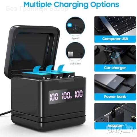 Нов Комплект батерии и зарядно с Micro SD четец за GoPro Hero 9–12, снимка 3 - Батерии, зарядни - 52507733