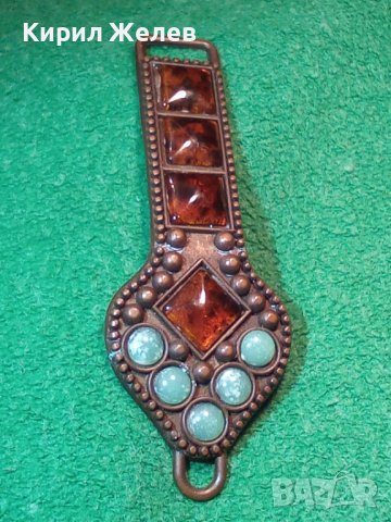 СТАРО УКРАШЕНИЕ КЕХЛИБАР ТЮРКОАЗ БРОНЗ 10879, снимка 2 - Антикварни и старинни предмети - 29629764