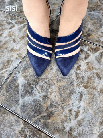 Нови Тъмно сини с естествена кожа , снимка 4 - Дамски обувки на ток - 36406134
