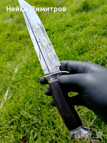 Ловен нож с кожена кания  ръчна изработка , снимка 4 - Ножове - 54219441