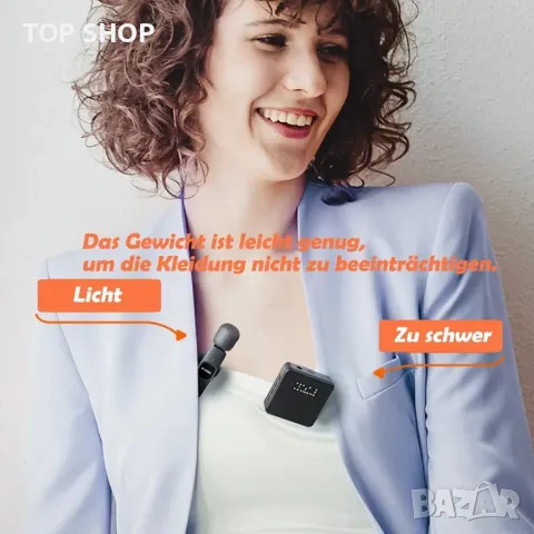 WHJC Lavalier безжичен микрофон за iPhone/iPad/Android/лаптоп/Plug-Play/щипка/шумопотискане, снимка 5 - Микрофони - 49308610