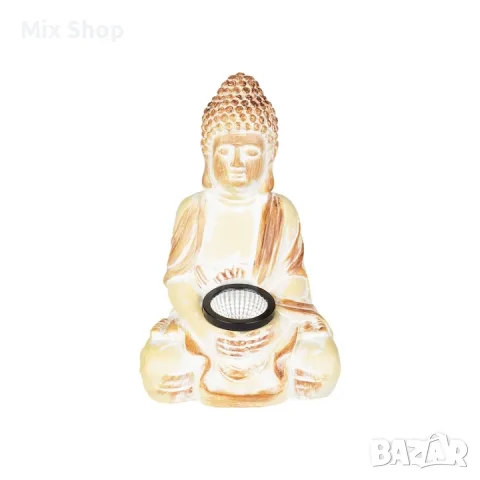 Нов LED соларна лампа Buddha, Livarno home, Градинска, Полирезин, IP44, 16x12.5x25.5 cm, Бежов, снимка 2 - Друга електроника - 55748337