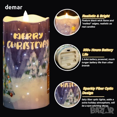 Комплект 3 броя коледни LED свещи с батерии , снимка 3 - Декорация за дома - 42925988