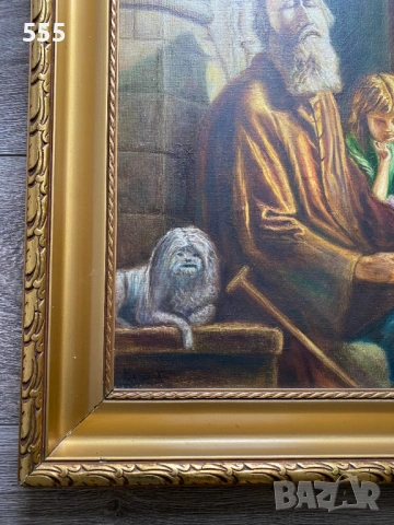 Голяма стара картина масло на платно, снимка 6 - Картини - 53218703