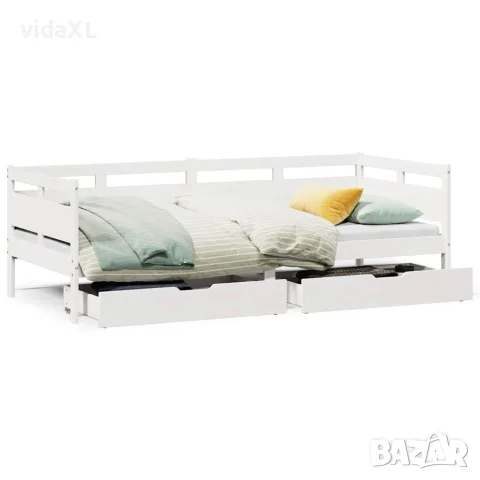 vidaXL Дневно легло с чекмеджета без матрак бял 90x190 см дърво масив