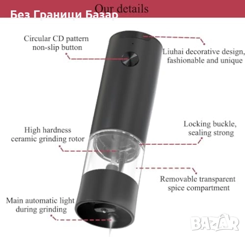 Нова Мелничка за сол пипер подправки, електрическа, фино/едро смилане, снимка 2 - Аксесоари за кухня - 51772232