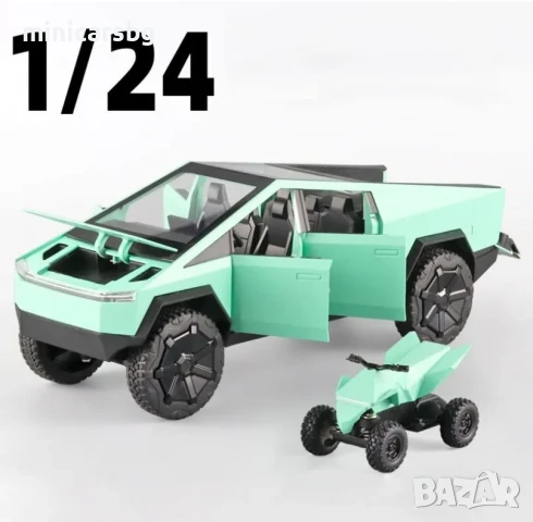 Метални колички: Tesla Cybertruck с ATV, снимка 7 - Колекции - 50469648