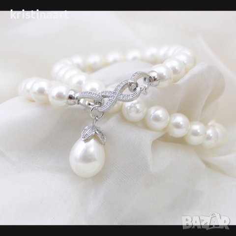 Колие с бели Shell перли *Сватба*, снимка 2 - Колиета, медальони, синджири - 39799596