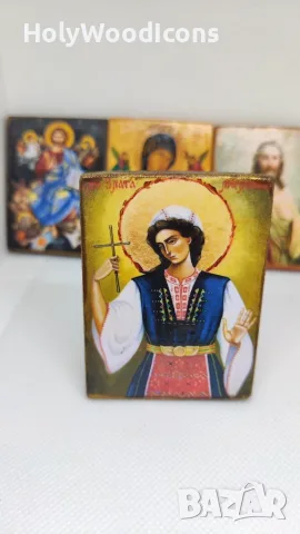 Дървена икона Света Великомъченица Злата Мъгленска – Ръчна изработка, снимка 6 - Икони - 56097578