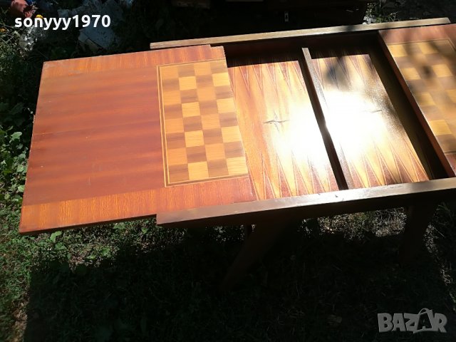 УНИКАТ-ФУРНИР-антика-стара маса табла и шах-90х60х50см-сгъната, снимка 7 - Колекции - 30028351