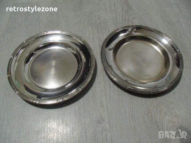 № 5009 две стари малки метални чинийки - prima NS  - печат / маркировка  - NS никелово сребро   - ди, снимка 1