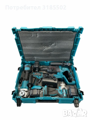 Комплект от акумулаторен перфоратор, ъглошлайф 125 мм, гайковерт и винтоверт 36V с 2 броя батерии 6A