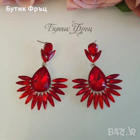Обеци червени кристали Ава, снимка 2 - Обеци - 42752484