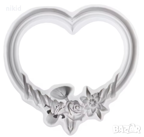  Сърце рамка с цветя фунийка силиконов молд форма фондан декор украса, снимка 3 - Форми - 51691279