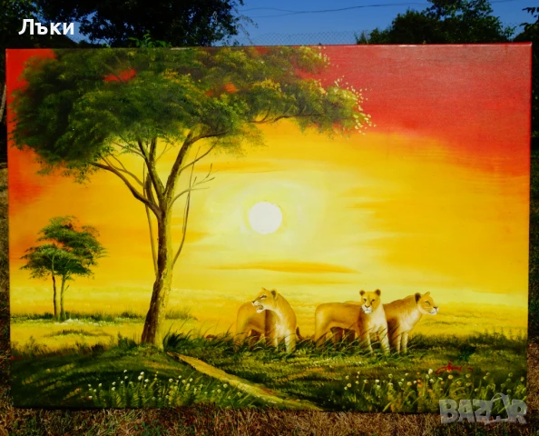 Картина Лъв,Лъвове,масло върху платно,подпис,100 см. , снимка 9 - Картини - 51318830