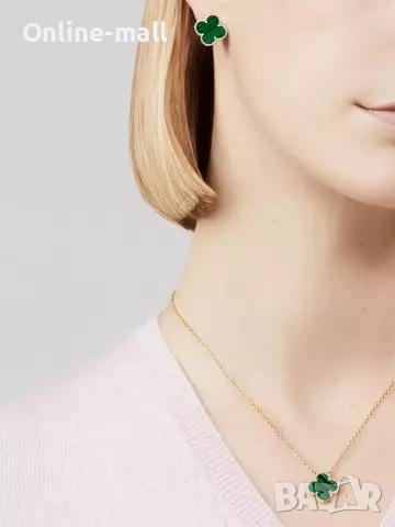 Луксозен комплект колие и обеци детелина Van Cleef медицинска стомана, снимка 4 - Обеци - 52425169