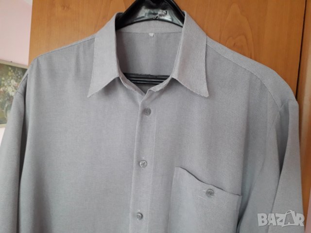 Мъжка риза с къс ръкав светлосива голям размер, снимка 2 - Ризи - 29143050