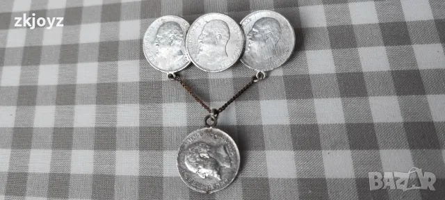 СТАРИННА СРЕБЪРНА БРОШКА МОНЕТИ ФЕРДИНАНД I / ПРОБА 835, снимка 2 - Антикварни и старинни предмети - 49161440