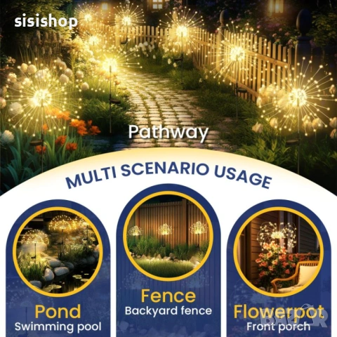 Градинска соларна лампа „Фойерверк“: Магия от топла светлина и 100% водоустойчивост 4470, снимка 2 - Соларни лампи - 53977686