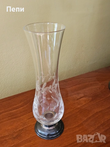 Кристална ваза със сребърна основа, снимка 6 - Вази - 54102675