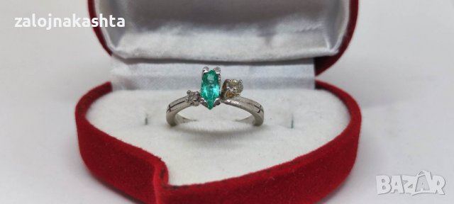 Златен пръстен с Изумруд и брилянти-2,50гр/14кр, снимка 8 - Пръстени - 39790719